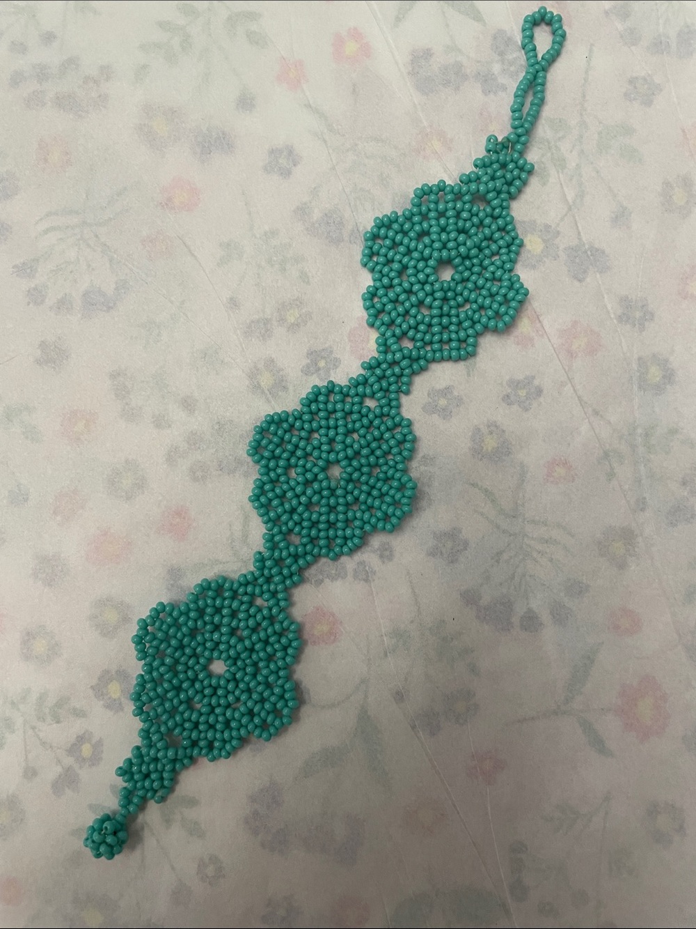 Handmade Turquoise Beaded Floral Bracelet